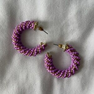 Purple and Gold Beaded Hoop Earrings - Barely Worn